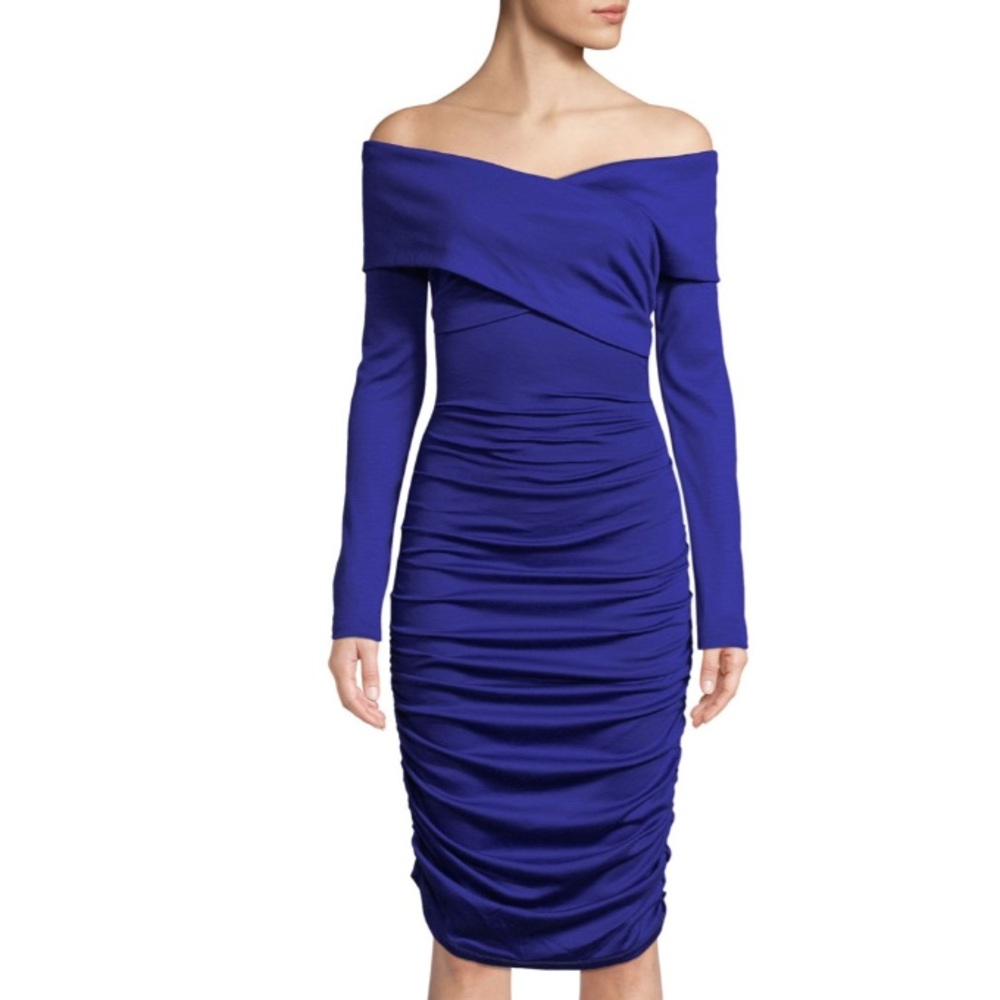 DVF Off Shoulder Blue Long Sleeve Dress NWT - 0